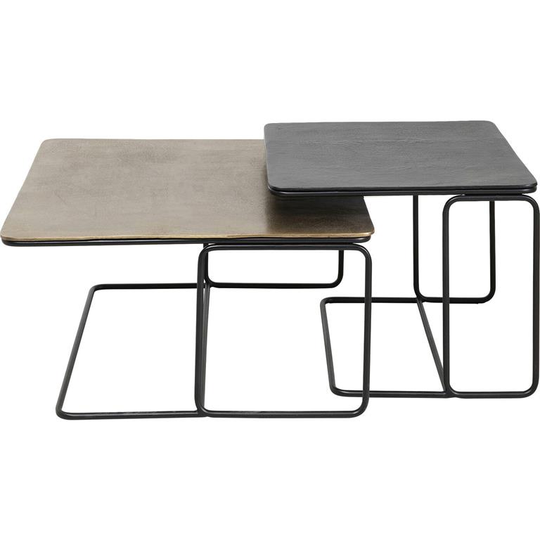 2 tables basses en acier et aluminium noir et bronze