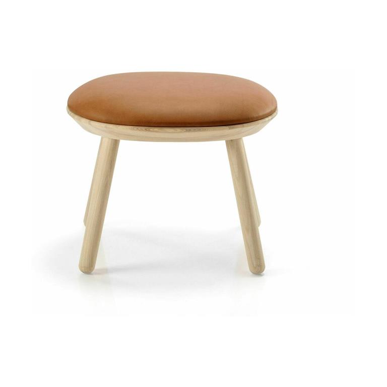 Tabouret en frêne et cuir marron Naïve - Emko