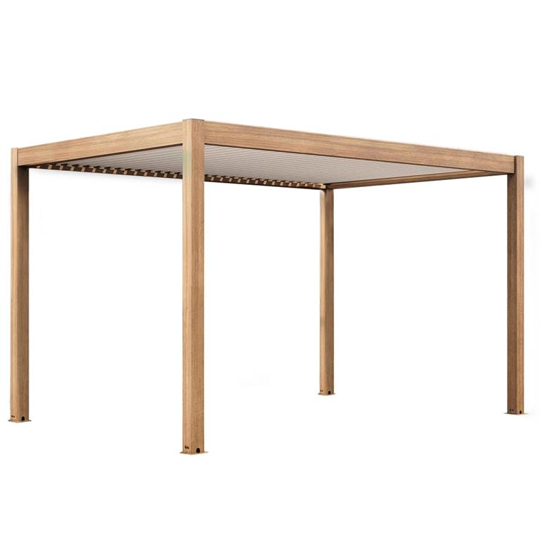 Pergola bioclimatique autoportée et motorisée éclairée 3x4m bois blanc