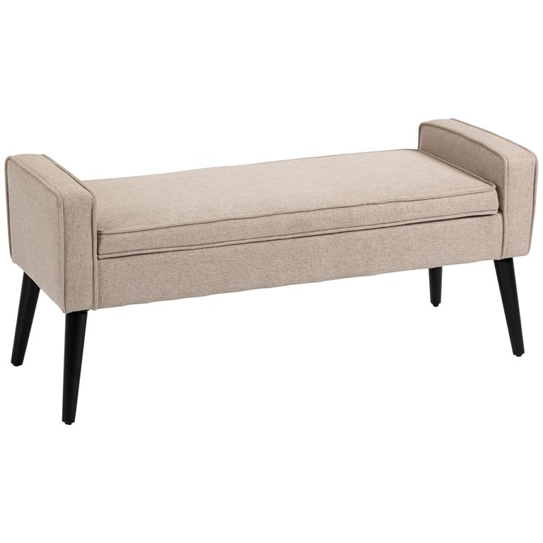 Banquette coffre rangement 2 en 1 contemporain bois noir tissu beige