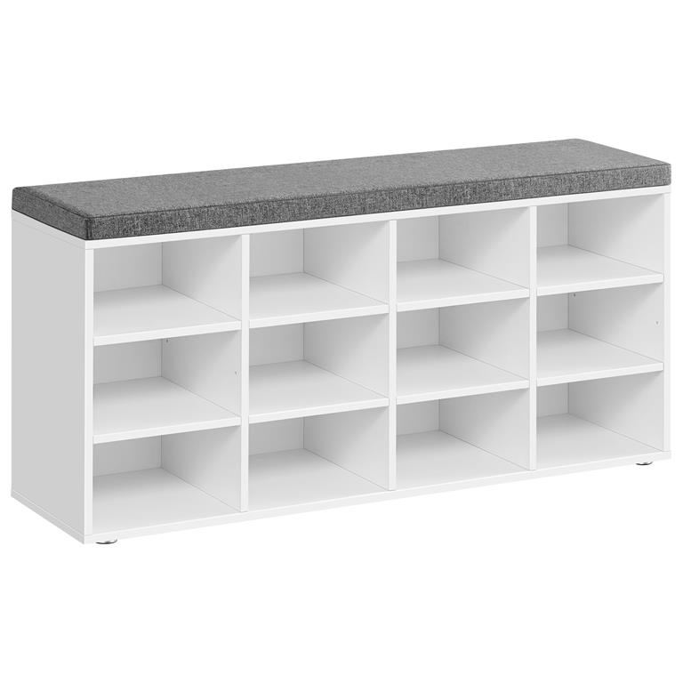 Banc à chaussures avec coussin et 12 compartiments blanc