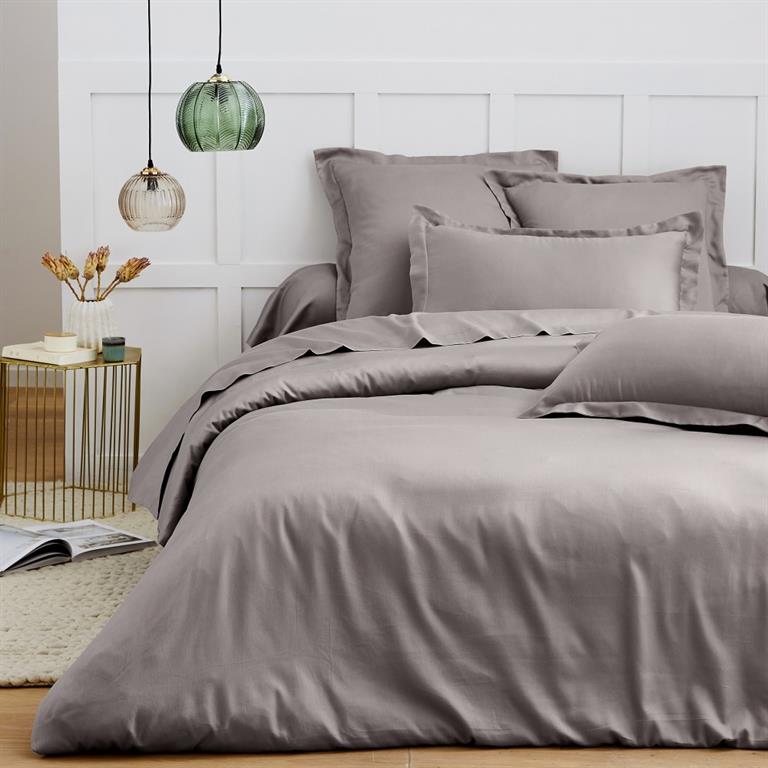 Drap plat 2 personnes  270x300 cm satin de coton gris