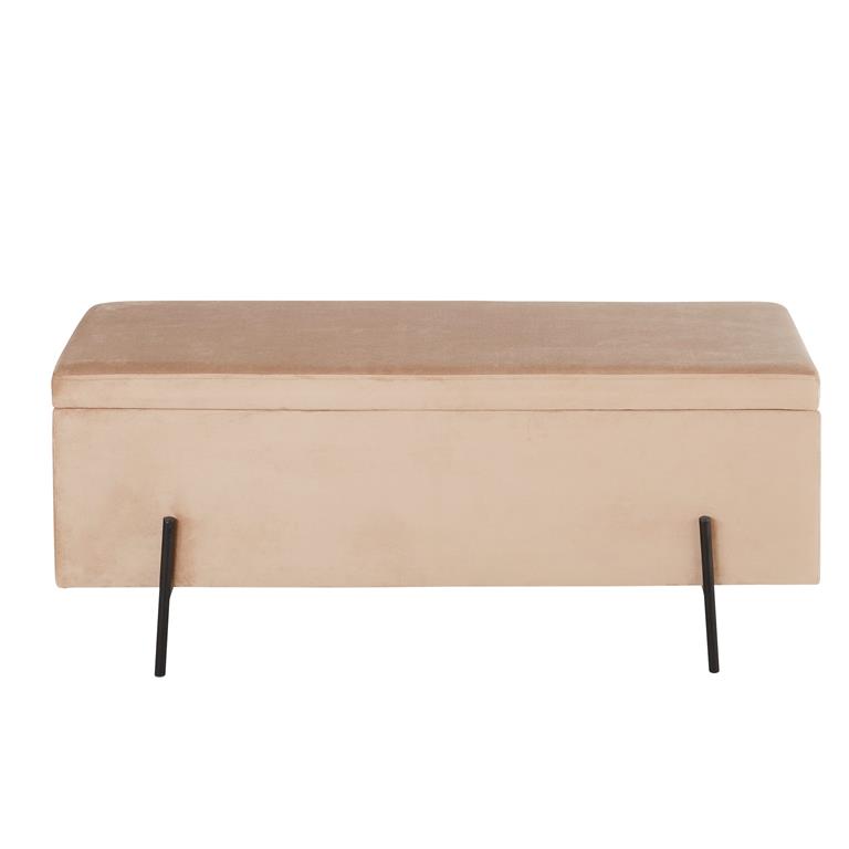 Banquette-coffre en métal doré et velours beige