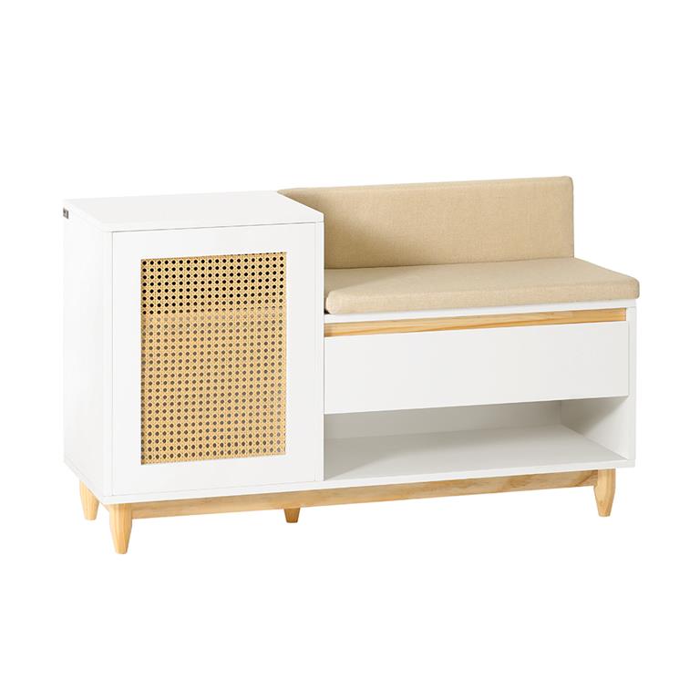 Banc de rangement à chaussure effet bois blanc-naturel