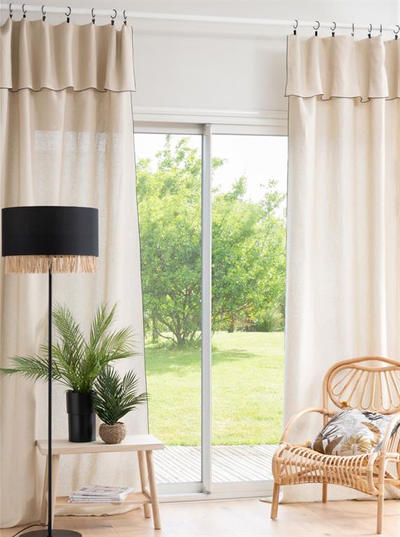 Rideau ajustable en lin lavé beige à l'unité 130x300