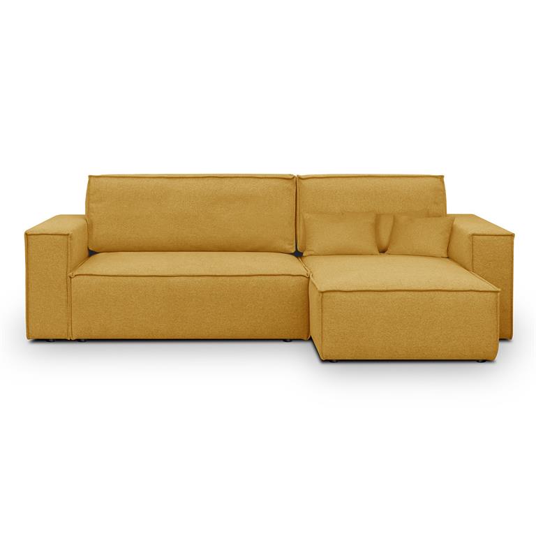 Canapé d'angle convertible 4 places en tissu jaune moutarde