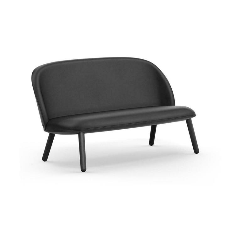 Canapé en cuir noir et pieds en chêne noir 145 cm