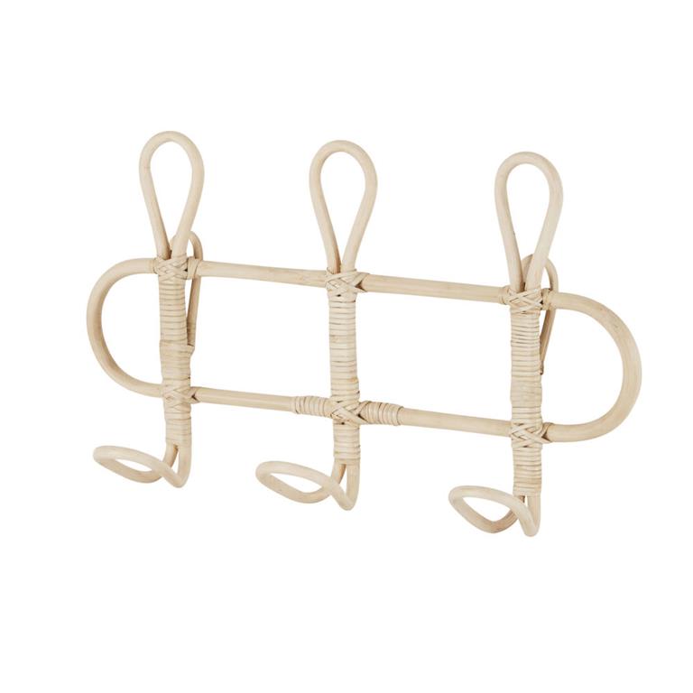 Patère 3 crochets en rotin beige