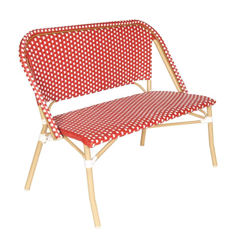 Banc de jardin en alumunium et rotin synthétique blanc et rouge