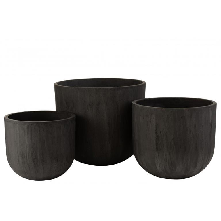 Set de 3 cache-pots ronds céramique hauts noirs