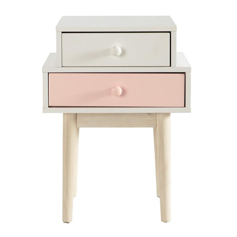 Table de chevet 2 tiroirs blanche et rose