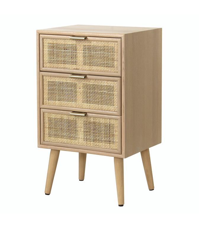 Commode 3 Tiroirs Façade en Cannage Rotin Naturel