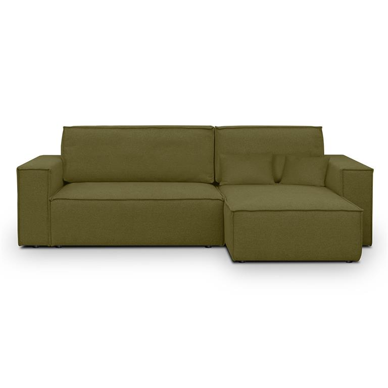 Canapé d'angle convertible 4 places en tissu vert olive
