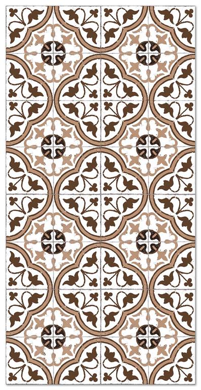 Tapis vinyle carreaux ciments fleur brun 80x200cm