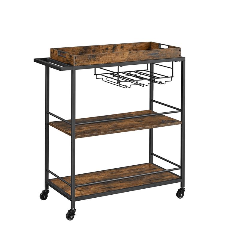 Desserte de style industriel avec roulettes marron rustique noir