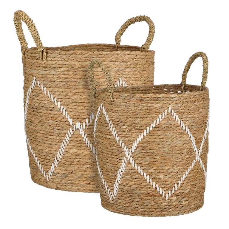 Lot de 2 paniers de rangement en jonc de mer marron H49