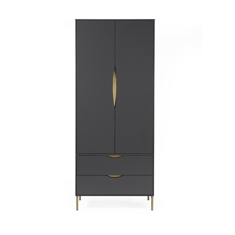Armoire 2 portes 2 tiroirs en bois - Gris