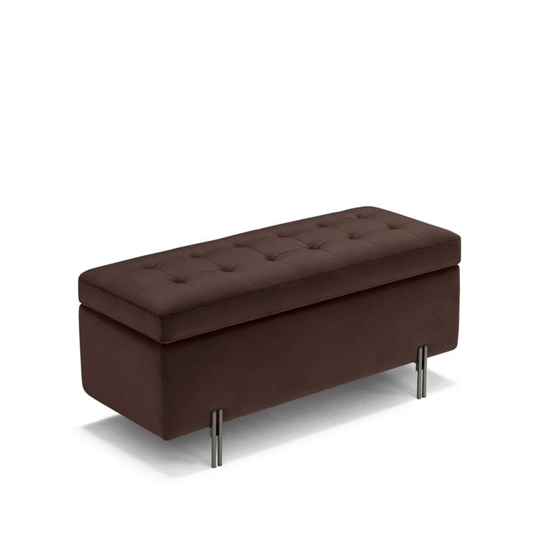 Banquette de rangement matelassée en velours marron 110x45 cm
