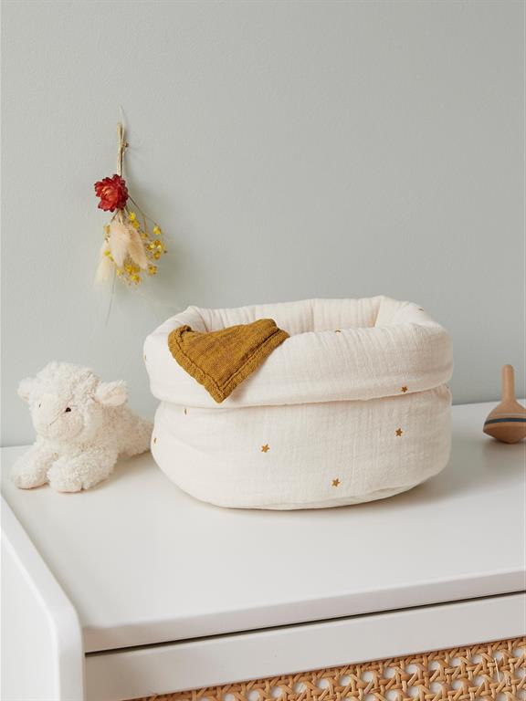 Pochon en gaze de coton ivoire/étoile caramel