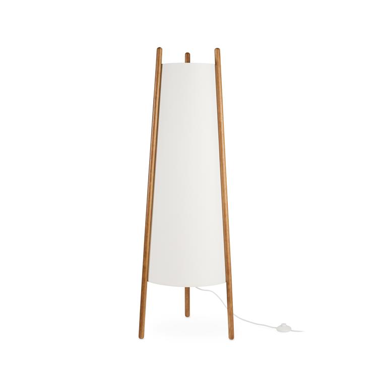 Lampadaire en bois et textile blanche