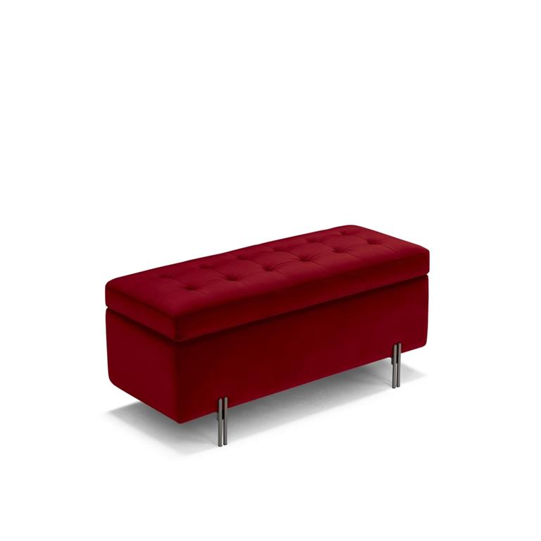 Banquette de rangement matelassée en velours bordeaux 110x45 cm