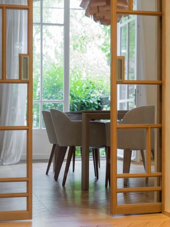 Portes coulissantes vitrées, menuiseries en bois 