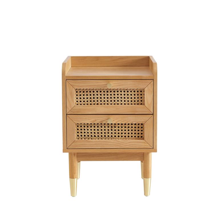 Table de chevet placage chêne et cannage rotin 40cm