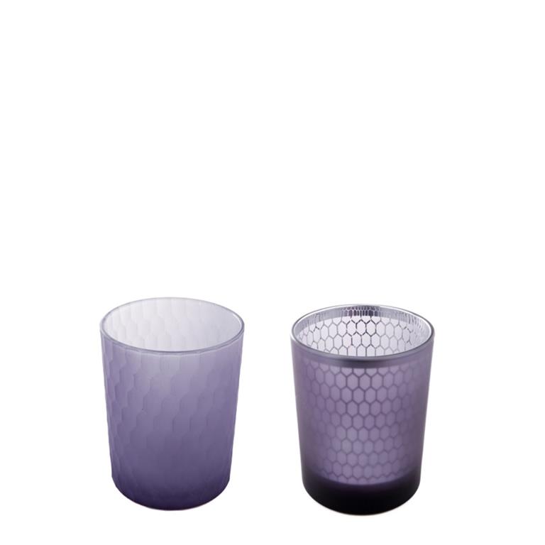 Set de 2 photophores en verre dépoli violet H8