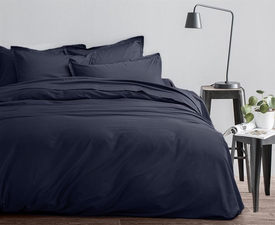 Parure housse de couette satin de coton indigo 240x220 cm