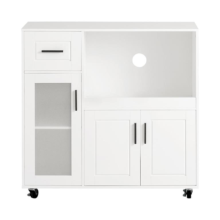 Meuble micro-ondes 3 portes 1 tiroir 1 compartiment effet bois blanc