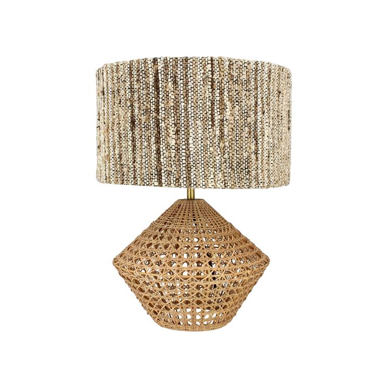Lampe à poser en rotin et abat jour en tissu h32cm