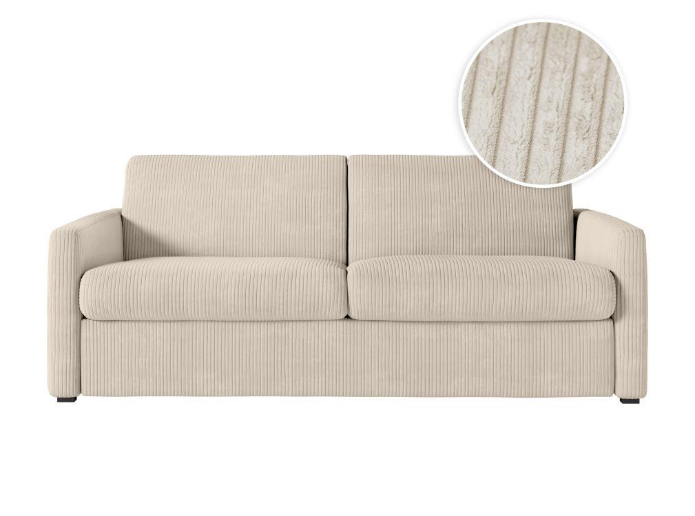 Canapé convertible 140x190cm matelas 13 cm en velours côtelé - Beige