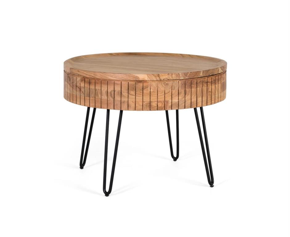 Table basse en bois de manguier avec base en fer fabriquée à la main