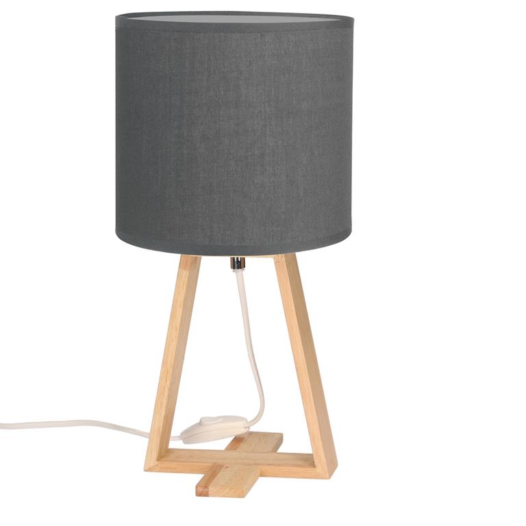 Lampe de table en bois blond et textile gris