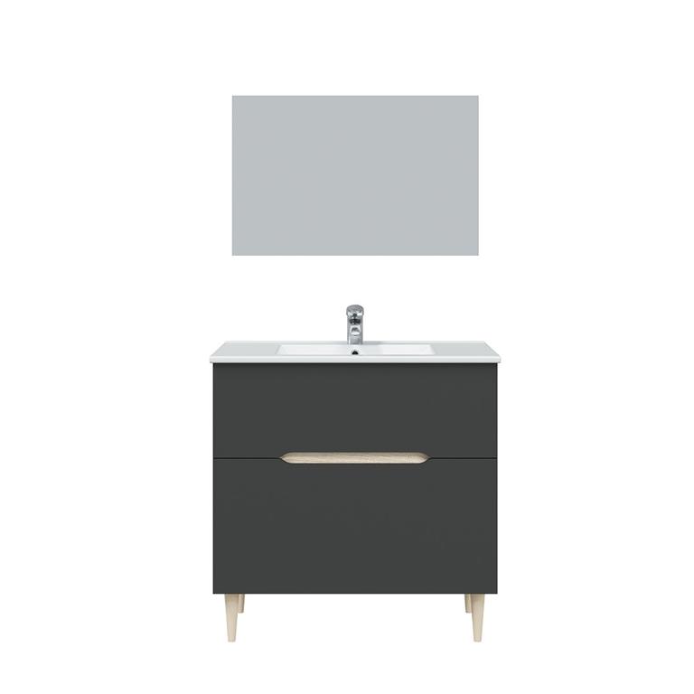 Meuble avec vasque céramique 1 tiroir 1 porte et miroir