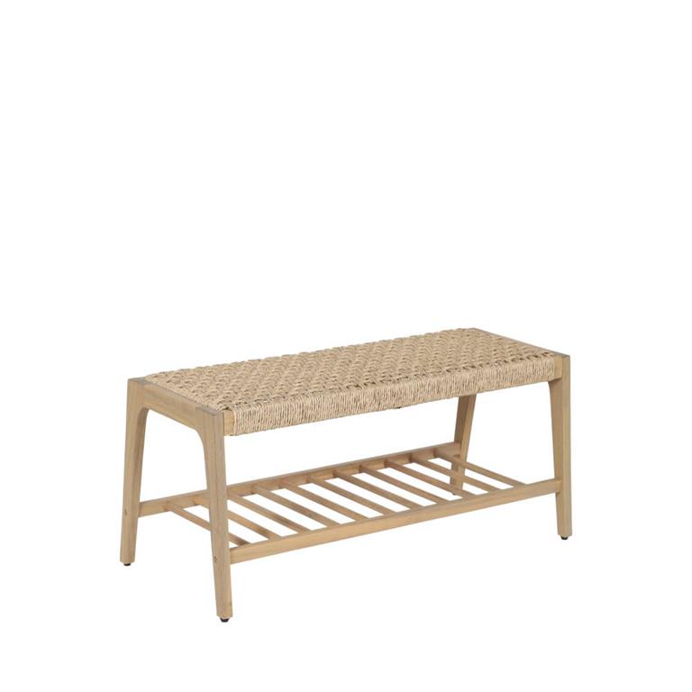Banc intérieur et extérieur en bois d'acacia et résine tressée L100cm