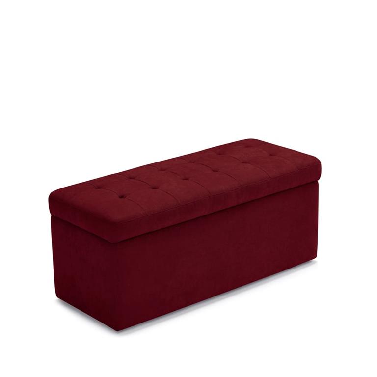 Banquette de rangement matelassée en tissu chenille bordeaux 110x45 cm