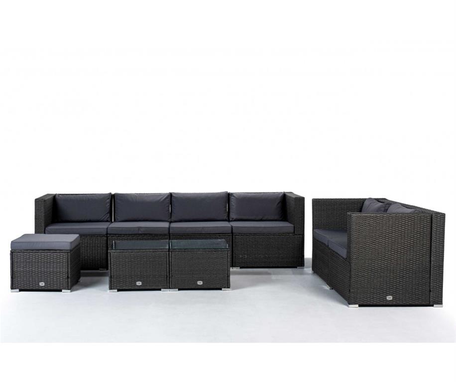 L'ensemble de canapés doubles Bahamas est un ensemble modulaire composé d'un canapé quadruple, d'un canapé double, de 2 tables basses et d'un pouf , il est donc conçu pour accueillir ...