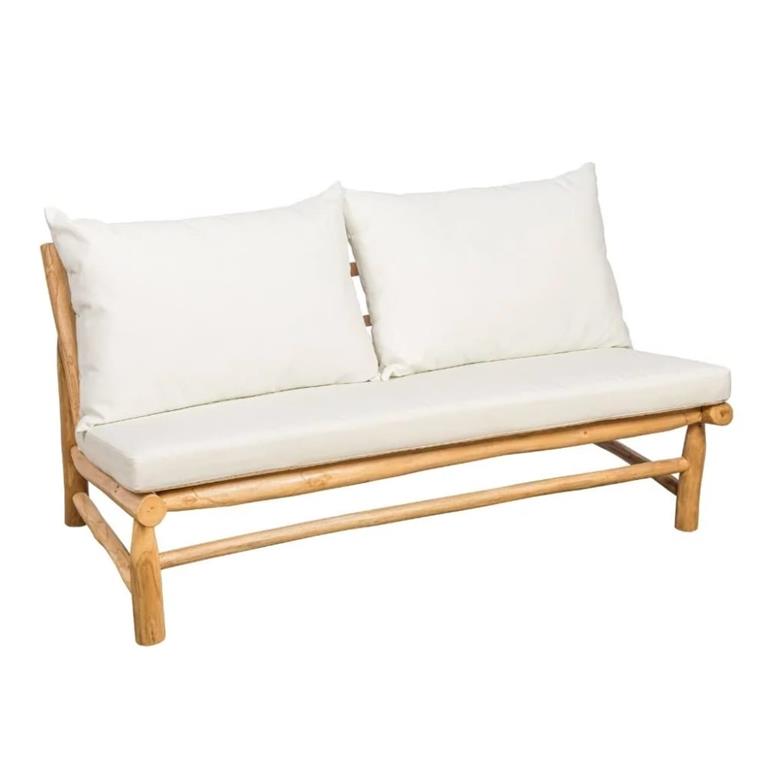 Banquette extérieure en teck avec coussins déperlants et déhoussables