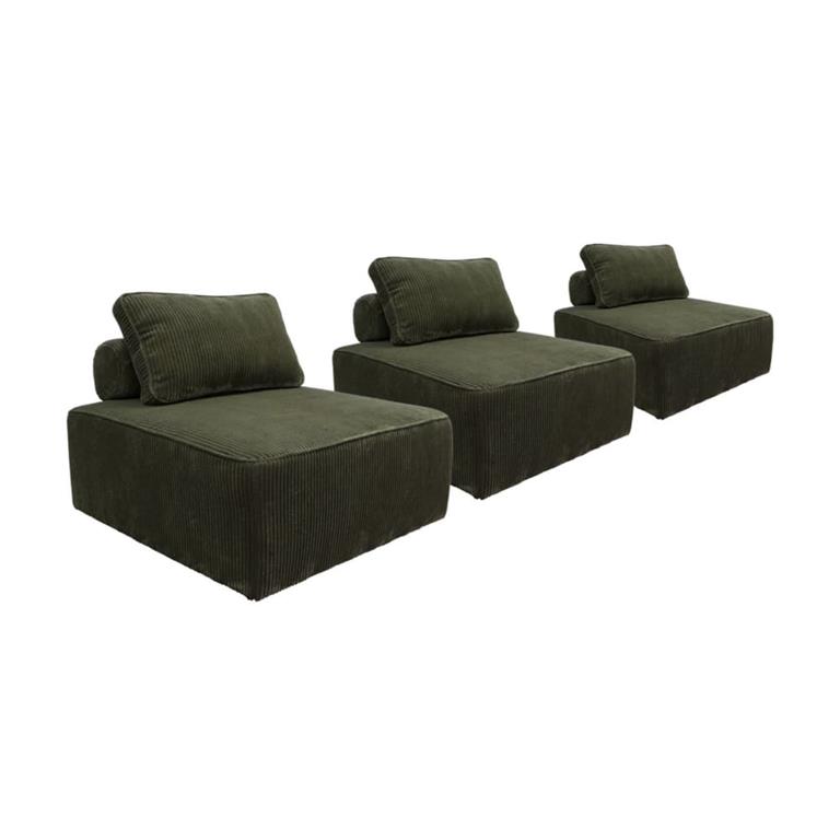 Lot de 3 chauffeuses canapé modulables velours côtelé vert foncé