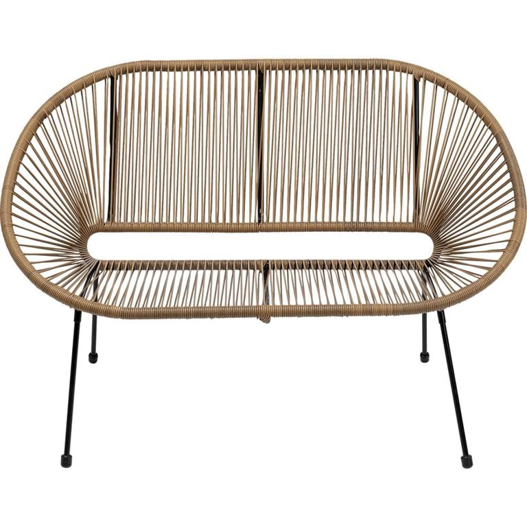 Banc 2 places en polyéthylène marron et acier noir