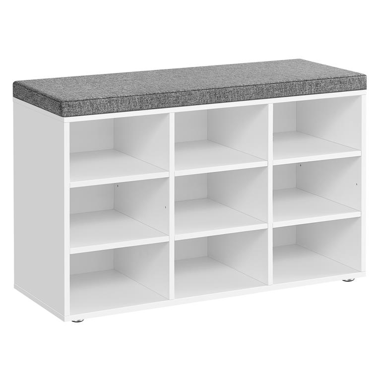 Banc à chaussures avec coussin et 9 compartiments blanc