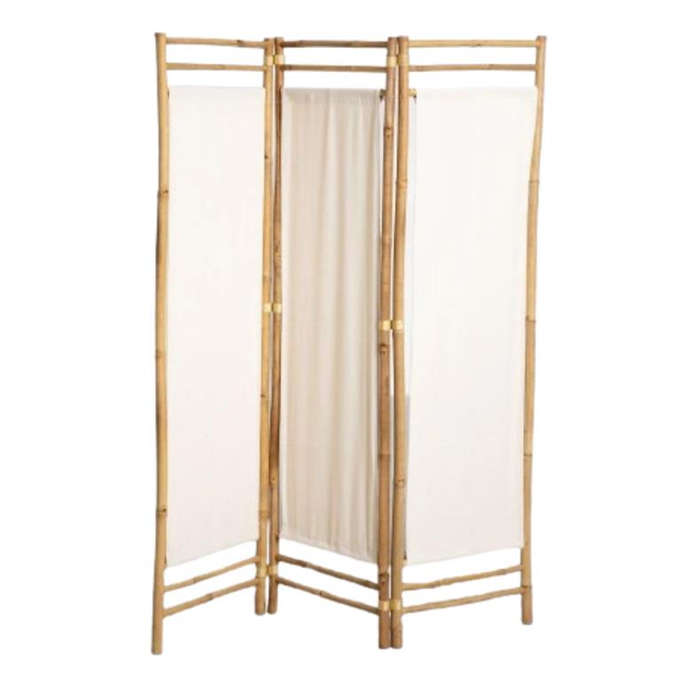 Paravent d'intérieur en polycoton et bambou blanc 160x120cm
