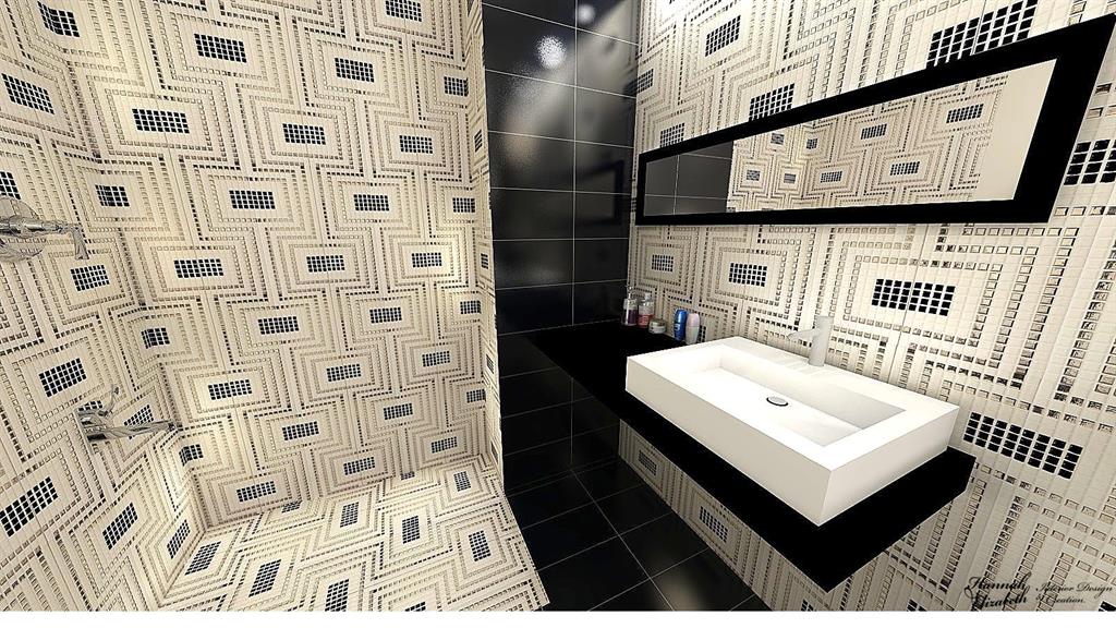 Salle de bain noir blanc argent