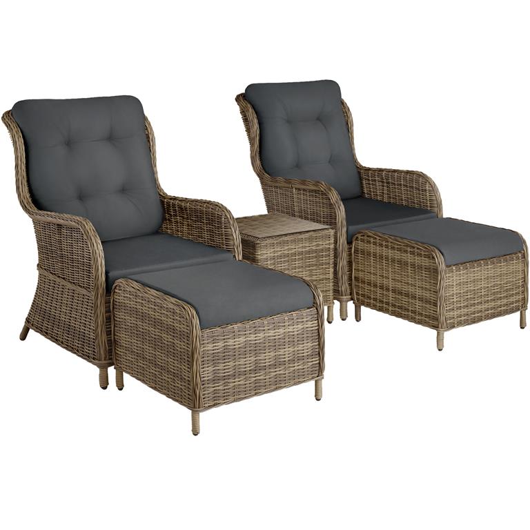 Salon de jardin 2 à 4 personnes assise confortable marron naturel