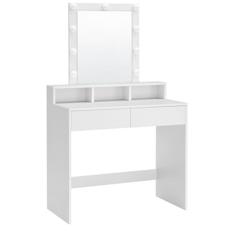 Coiffeuse 2 tiroirs 80 x 40 x 145 cm effet bois blanc