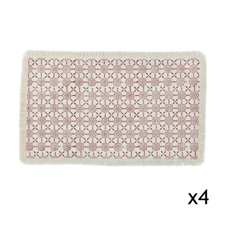 Lot de 4 sets de table en coton terracotta avec franges