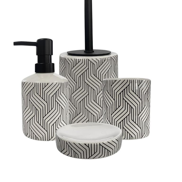 Set de salle de bain  4 pièces en céramique Noir et blanc
