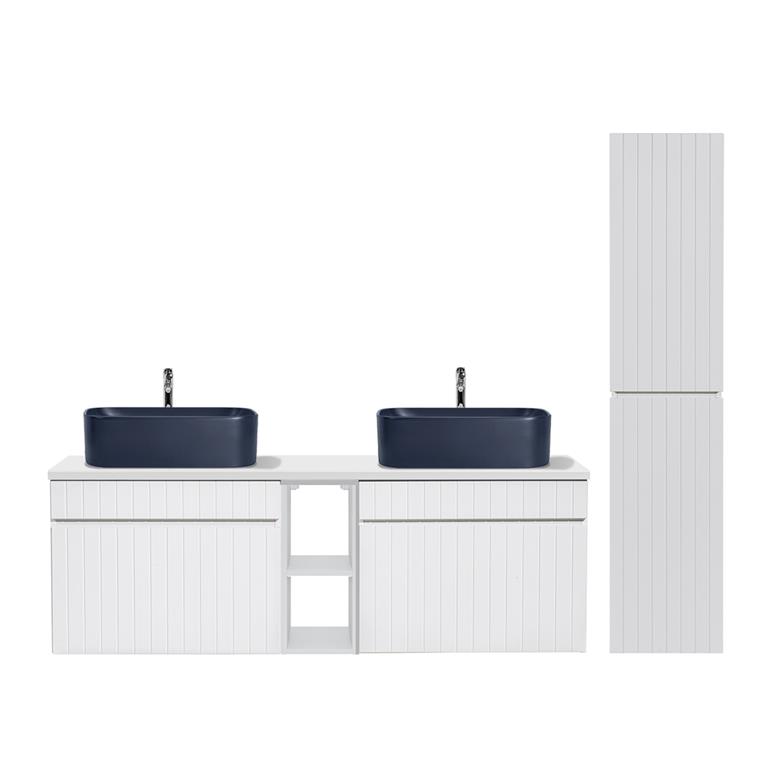 Ensemble meuble double vasque colonne stratifiés blanc