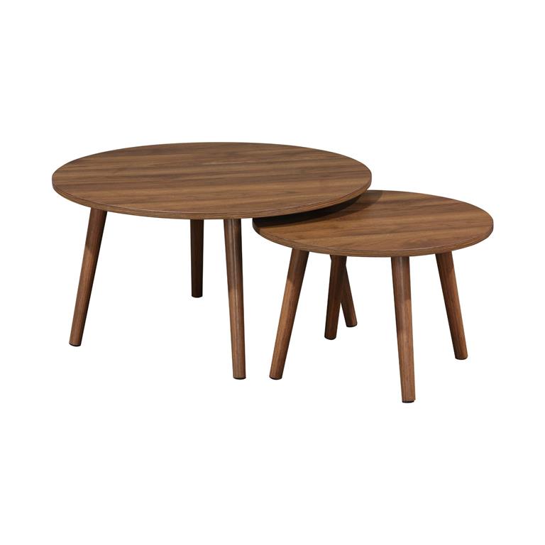 Lot de 2 tables basses rondes décor bois de noyer népal
